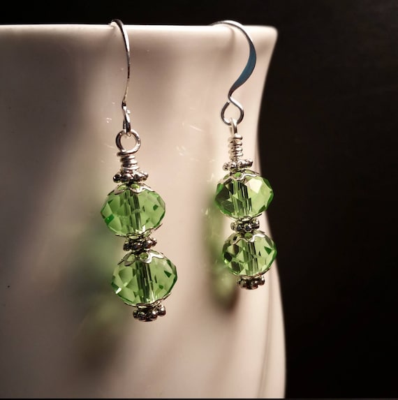 Light Green Crystal Glass Bead Drop Dangle Earrings