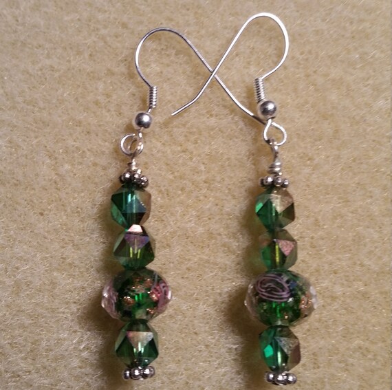 Green Sparkle Dangle Earrings