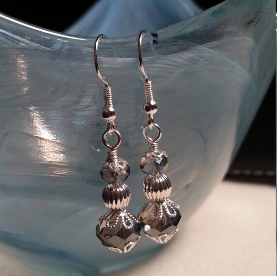 Smokey Glass Sparkle Dangle Earrings