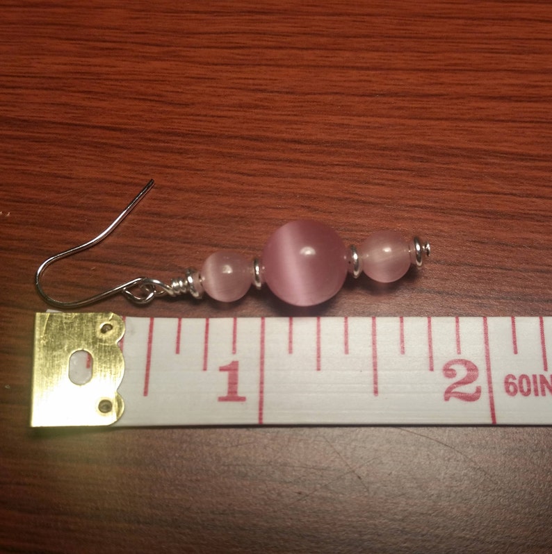 Pink Cat Eye Glass Bead Bracelet and Drop Dangle Pink Earrings