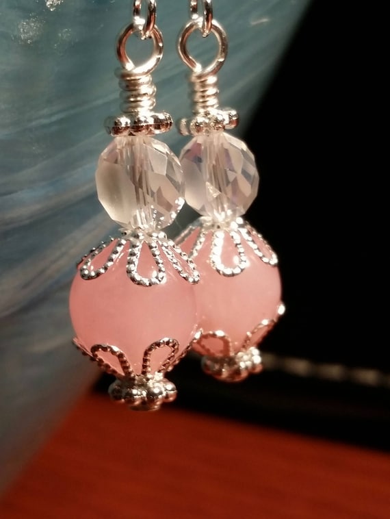 Pink Silver Plated Wire Sparkle Dangle Drop Earrings