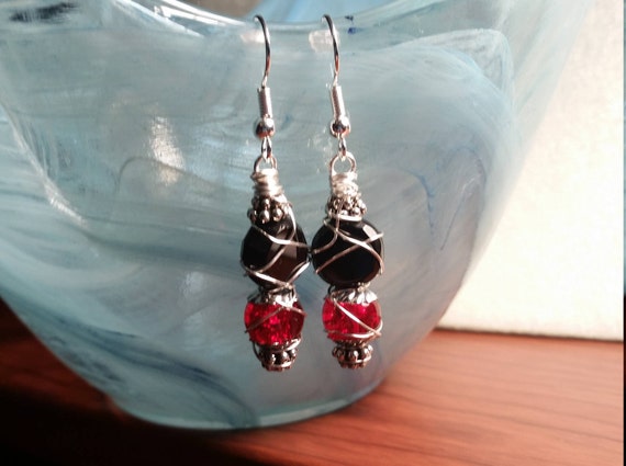 Red Wrapped Dangle Earrings