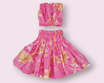 Traje de disfraces de Hula para niños, falda hawaiana Hula Pa'u para niñas, disfraces de Hula para niños bebés, falda rosa, falda floral, falda de flores hawaianas rosa bebé