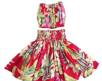 Hawaiian keiki kids tropical pa'u hula skirt outfits 2 piece sets- birthday gift, gift for her, toddler hula dress- baby aloha skirt- gift