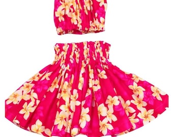 Hawaiian kids  plumeria hula pa'u skirt, baby toddler hula skirt, girls hula dance skirt pa'u, birthday gift, gifts for her,