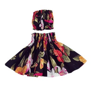 Hawaiian kids Black Floral hibiscus hula pa&#39;u skirt baby toddler girls birthday gift for her school hula dance outfit