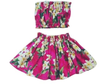 Falda hula de plumeria hawaiana, falda hula pa'u para niñas, falda de baile hula para la vuelta al cole, regalo de cumpleaños para niñas, regalo para ella, falda de atuendo de verano