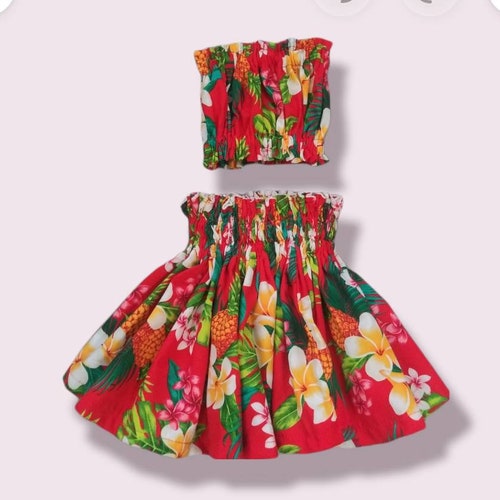 Hawaiian Red Plumeria Hula Pa'u Girls Kids Skirt/tropical Etsy