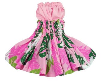 Hawaiian tiare monstera hula kids pa&#39;u skirt, traditional hula skirt, girls birthday gift, school hula dance outfit,baby gifts, Moana skirt