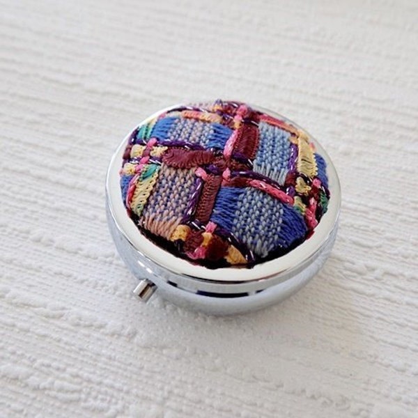 Tweed Pill Box, pill Case, Travel Earring Box, Pill Organizer, Pocket Pill case