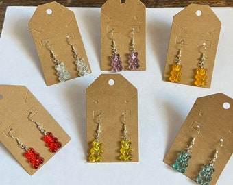Mini translucent glitter gummy bear earrings, candy, neon, jewelry, handmade jewelry, repurposed jewelry, haribo, fun jewelry, weird earring