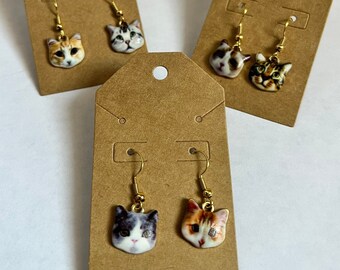 Mini cat earrings, painted metal, charms, earrings, handmade earrings, jewelry, handmade jewelry, repurposed jewelry, gold, fun earrings