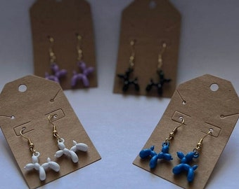 Mini balloon animal earrings, painted metal, charms, earrings, handmade earrings, jewelry, handmade jewelry, balloon animal, fun earrings