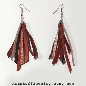 Leather Fringe Long Tassel Earrings Mixed Colors image 1