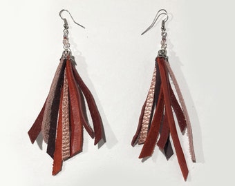 Leather Fringe Long Tassel Earrings - Mixed Colors