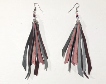 Leather Fringe Long Tassel Earrings - Mixed Colors