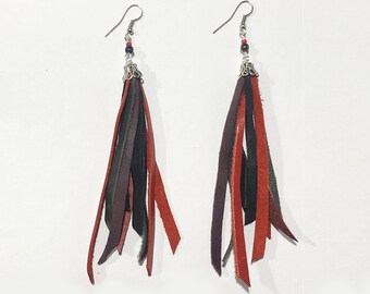 Leather Fringe Long Tassel Earrings - Mixed Colors