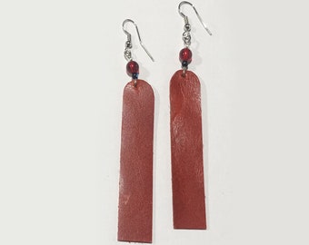 Red Geometric Leather Earrings