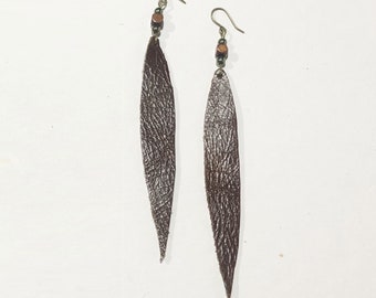 Dark Brown Extra-Long Leather Statement Earrings