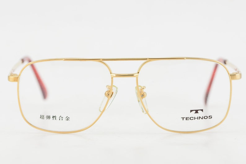 Vintage 90s Technos Gold Aviator Titanium Glasses Frames Made in Japan NEW 56-15