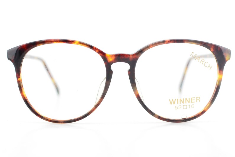 Vintage 1990s March Tortoiseshell Round Glasses Frames Made in Japan NEW 52-16