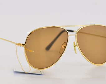 Vintage 1980s Gold Tear-drop Aviator Glass Polarized Lens Sunglasses NEW 58-19