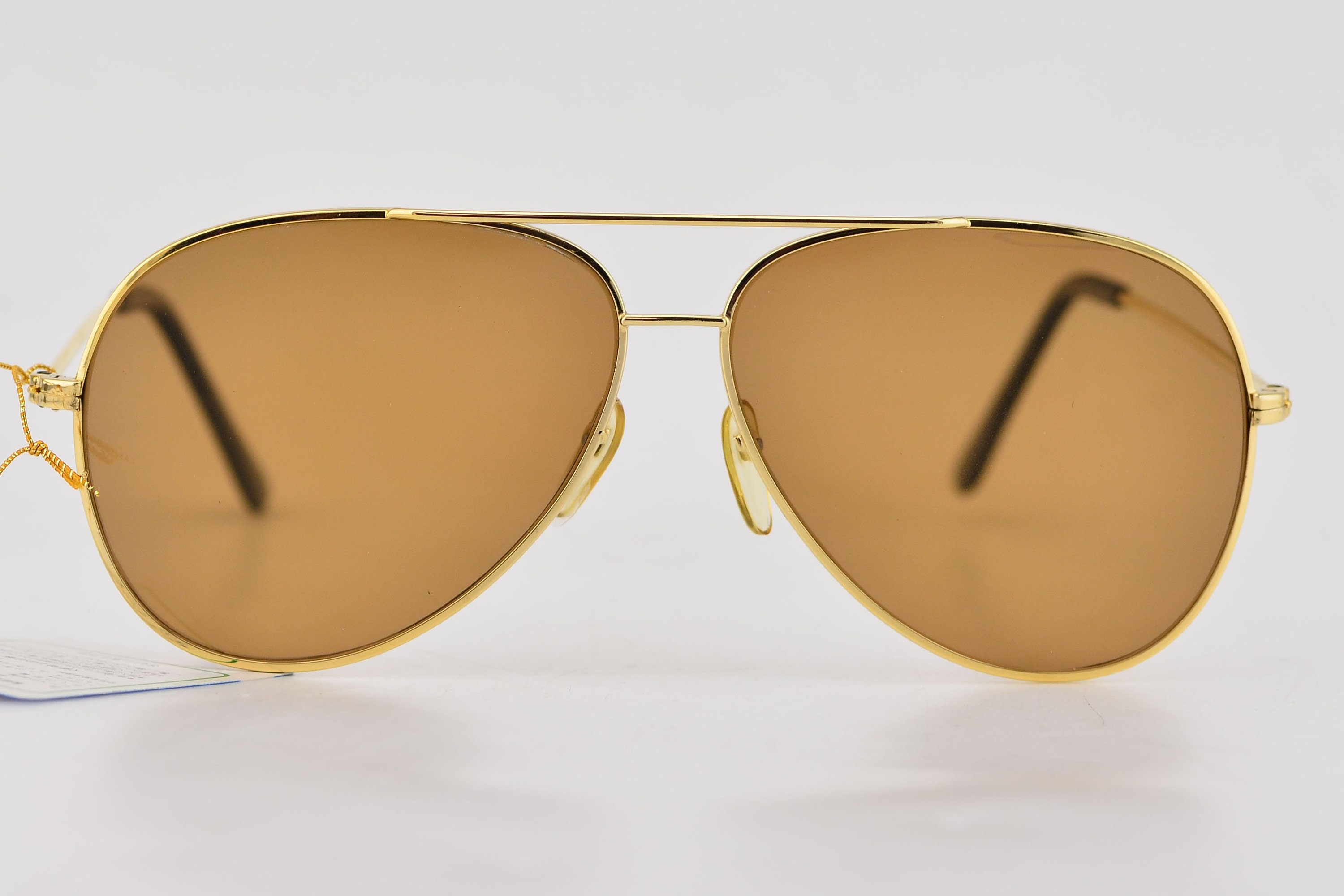 Vintage 1980s Gold Tear-drop Aviator Glass Polarized Lens Sunglasses NEW 58-19