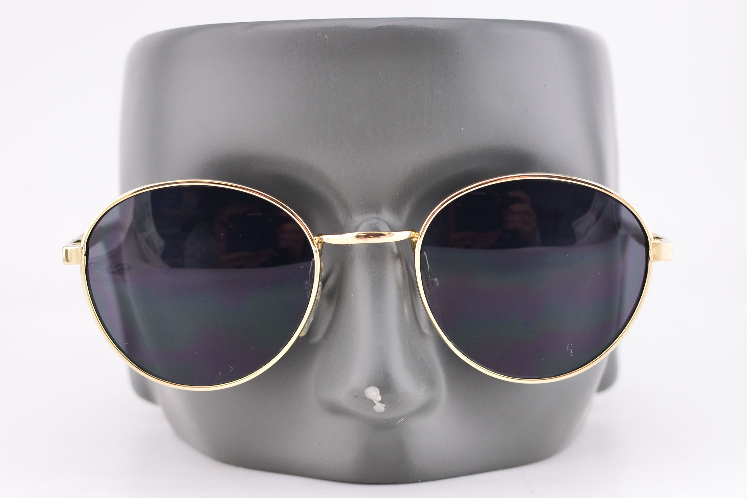 Modern Petite Gold Round Frames Grey Solid UV Lens Sunglasses | Etsy