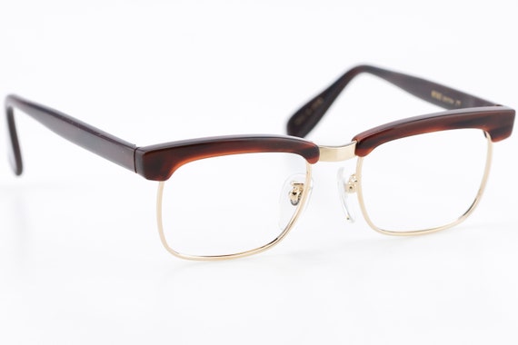 Vintage 70s Masunaga 12KGF Gold Brown Browline Clu