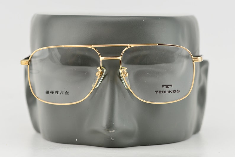 Vintage 90s Technos Gold Aviator Titanium Glasses Frames Made in Japan NEW 56-15
