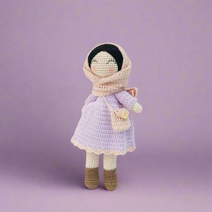 Dua - Handmade Crochet Doll - Removable Dress and Hijab, Lilac Colour.