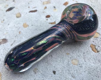 Dichroic Glass Smoking Pipe KS42 - 24k Gold Fumed Glass Pipe Art Spoon, Smoking Bowl 42