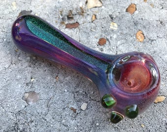 Glass Smoking Pipe - Burgundy with Dichroic 4" Glass Pipe Glass Art Spoon, Handmade Smoking Bowl In Stock ready & ships in one day 34