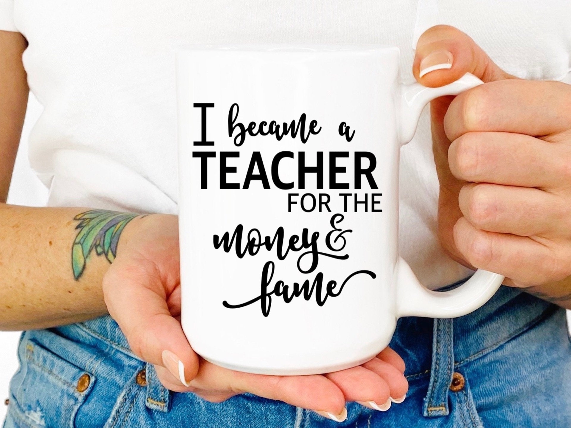 Personalised Gift Teacher Female Mug Money Box Cup Brown Hair Glasses Office Tea 