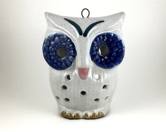 Vintage Hanging Glazed Ceramic Owl Lantern Votive Tea Light Candle Holder