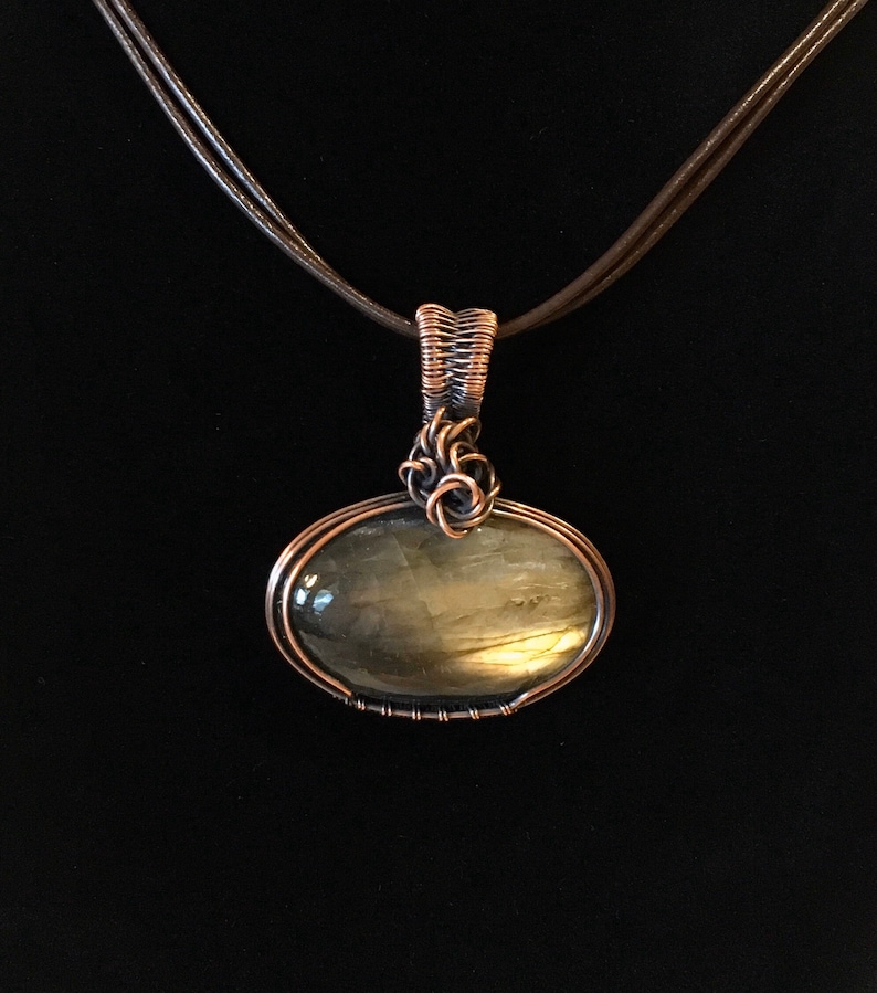 Labradorite Pendant Wrapped in Oxidized Copper Wire FREE SHIPPING