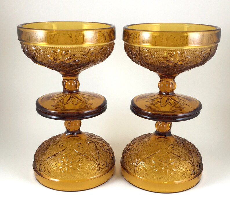 Indiana Glass Tiara Amber Sandwich Footed Dessert Cup Bowl Etsy