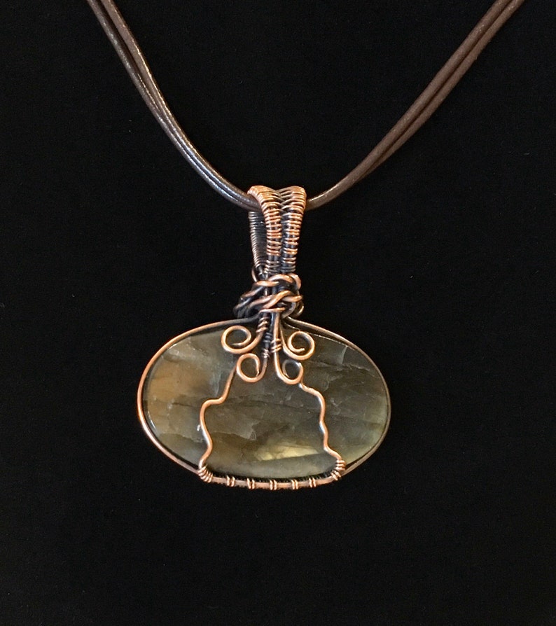 Labradorite Pendant Wrapped in Oxidized Copper Wire FREE SHIPPING
