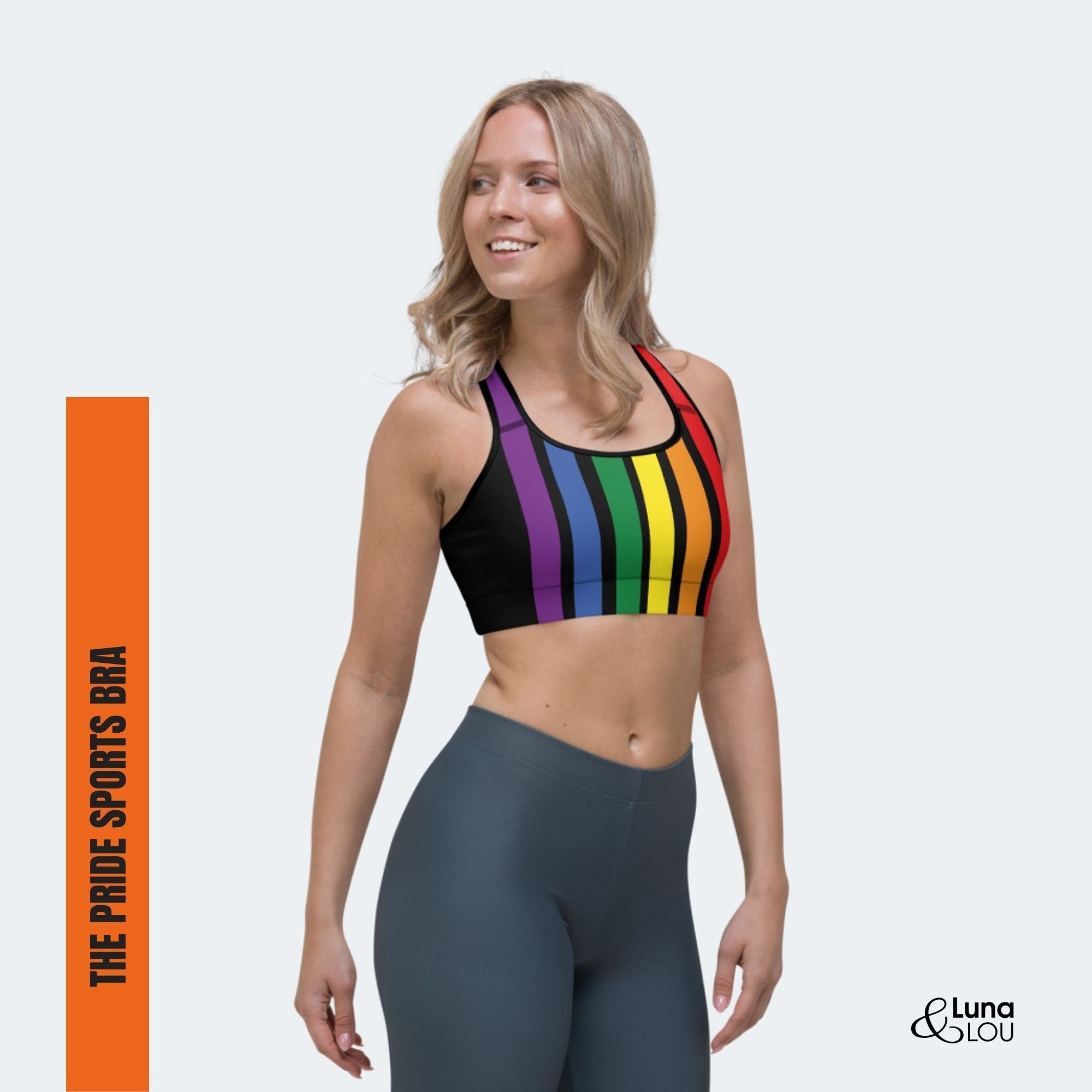 Radial Rainbow Ombre Fitness Bra, Women's Padded Gym Fitness