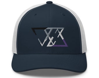 Ace pride trucker hat for asexual pride, Asexual trucker cap with embroidered asexual flag,grey asexual baseball cap,demisexual pride gift