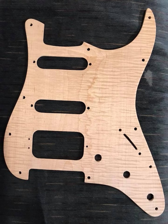 Fender Stratocaster HSS Pickguard shown in Flame Maple, please state one or  two hole above humbucker.