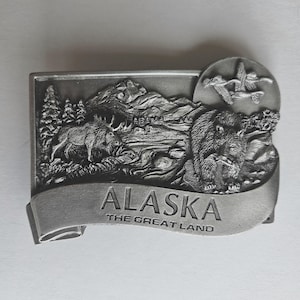 Alaska Belt Buckle The Great Land Vintage 1984 Deer Bear Elk Ducks UNUSED