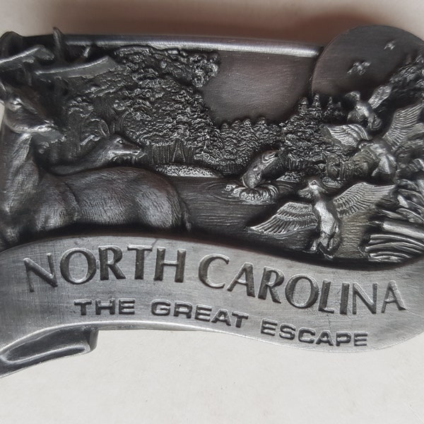 Vintage 1984 North Carollina The Great Escape Belt Buckle Deer Ducks UNUSED