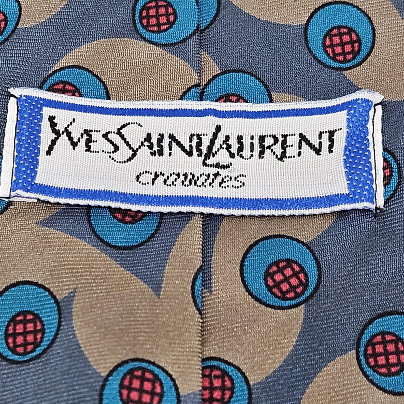 Ysl Necktie Rabbit Vintage Yves Saint Laurent Neck Tie 70s Design Beige Grey Blue 56