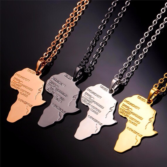 Africa Map Necklace Large 1 7 Inches 4 Cm African Jewelry Tribal Gold Color Pendant Chain Free
