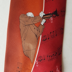 Robin Ruth Trumpet Player Music 100% Silk Tie Musical Notes Red Vintage
