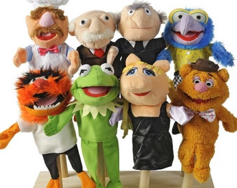 RARE Las muñecas de marionetas de mano de los Muppets Kermit Miss Piggy Fozzie Chef sueco Gonzo Waldorf Statler Animal Choose or Complete Set