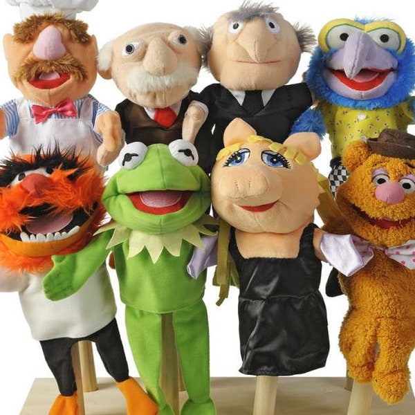 SELTEN Die Muppets Handpuppen Puppen Kermit Miss Piggy Fozzie Schwedischer Koch Gonzo Waldorf Statler Tier Wählen Sie oder komplettes Set