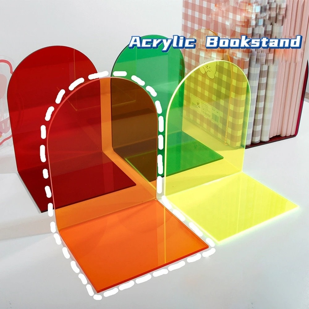 Plastic Acrylic Bookends Pair Organizer Bookshelf Decor Decorative