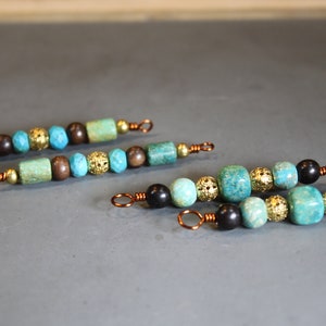 Blue Turquoise Gems Beads, Vintage 80s, Handwrapped Charms Pendants Connectors, Jewelry Craft Supplies